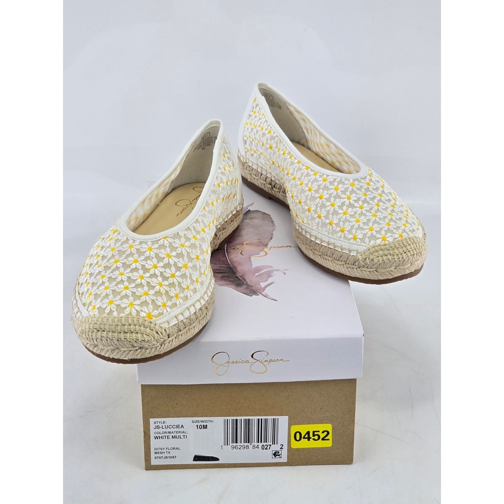 Jessica Simpson Lucciea Espadrille Flats Womens 10 White Floral Mesh - NEW